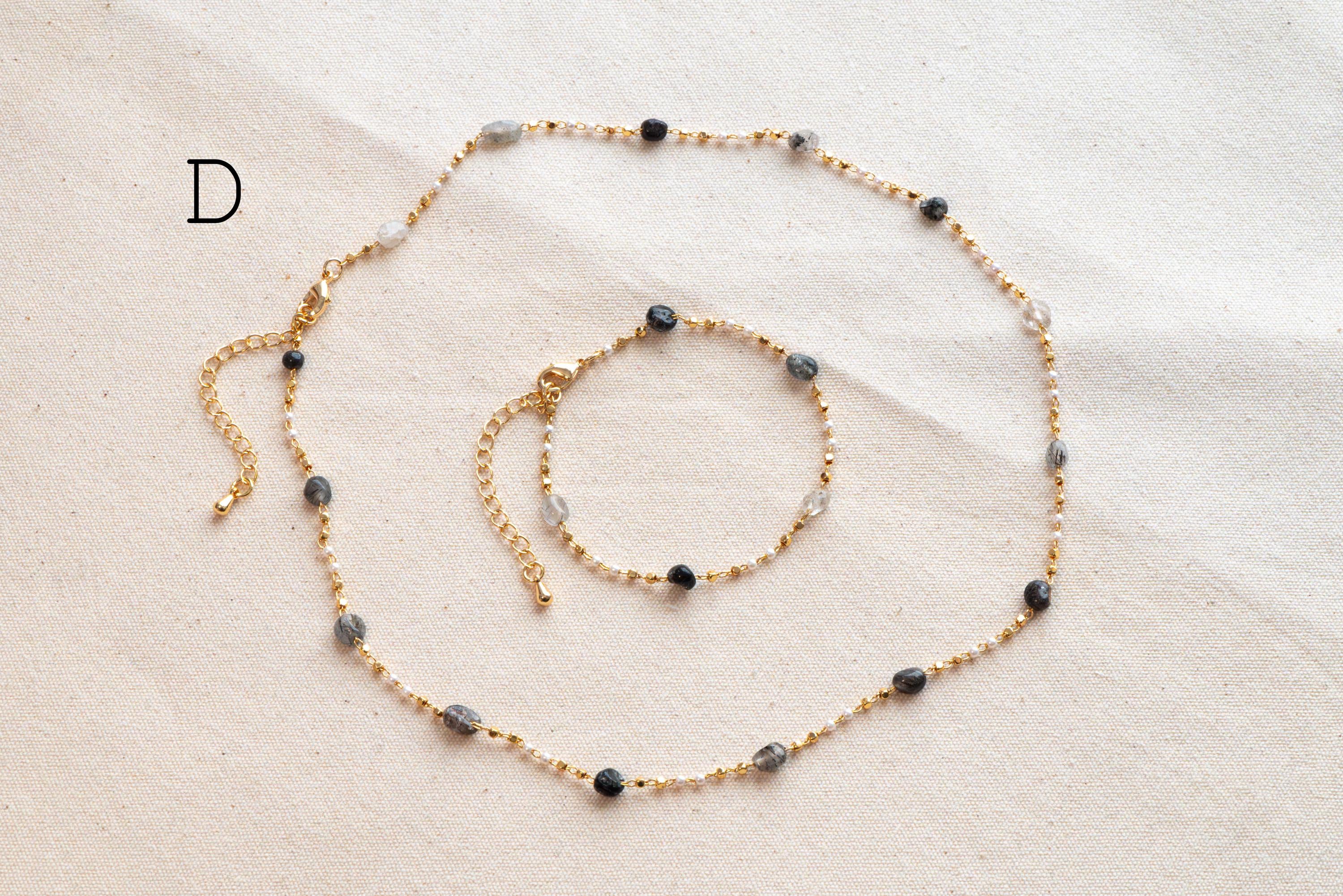 Natural Gemstone faux Pearl Chain Bracelet Necklace Anklet, Gold Beaded Jewelry, Minimalist Layering Chain, Jewelry Supplies (#LK-625)